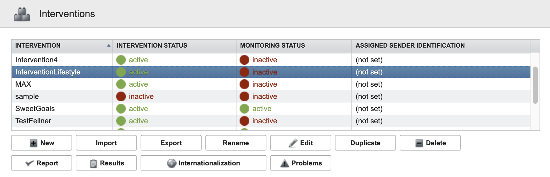 Intervention List Intervention List